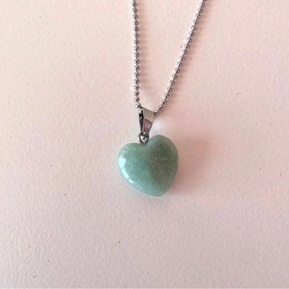 NWOT Green Jade Heart Pendant Necklace Good Luck Gemstone Women Jewelry Gifts - Picture 3 of 5